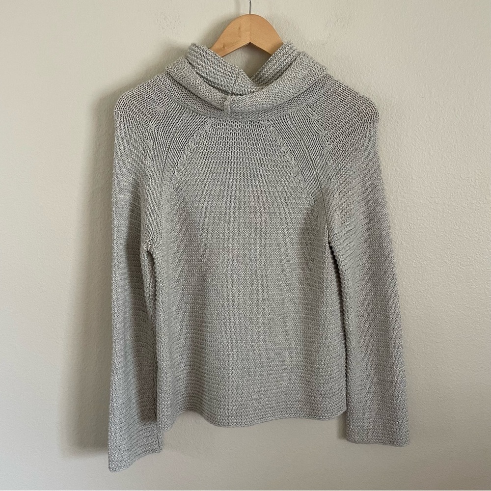 Lilla P Cowl Neck Ribbed Knit Turtleneck Sweater Oatmeal Gray Size XS - Picture 6 of 9